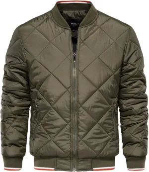 Mens Bomber Jackets Diamond Quilted Fall Winter Puffer Jacket Rib Varsity Lightweight Padded Coats for Men