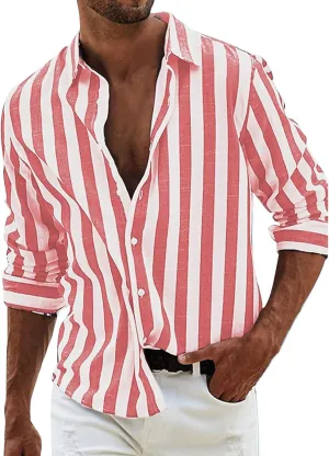 Mens Cotton Linen Henley Shirts Roll-up Long Sleeve Hip Hop Casual Quarter Button Summer Yoga Beach Vacation Tops