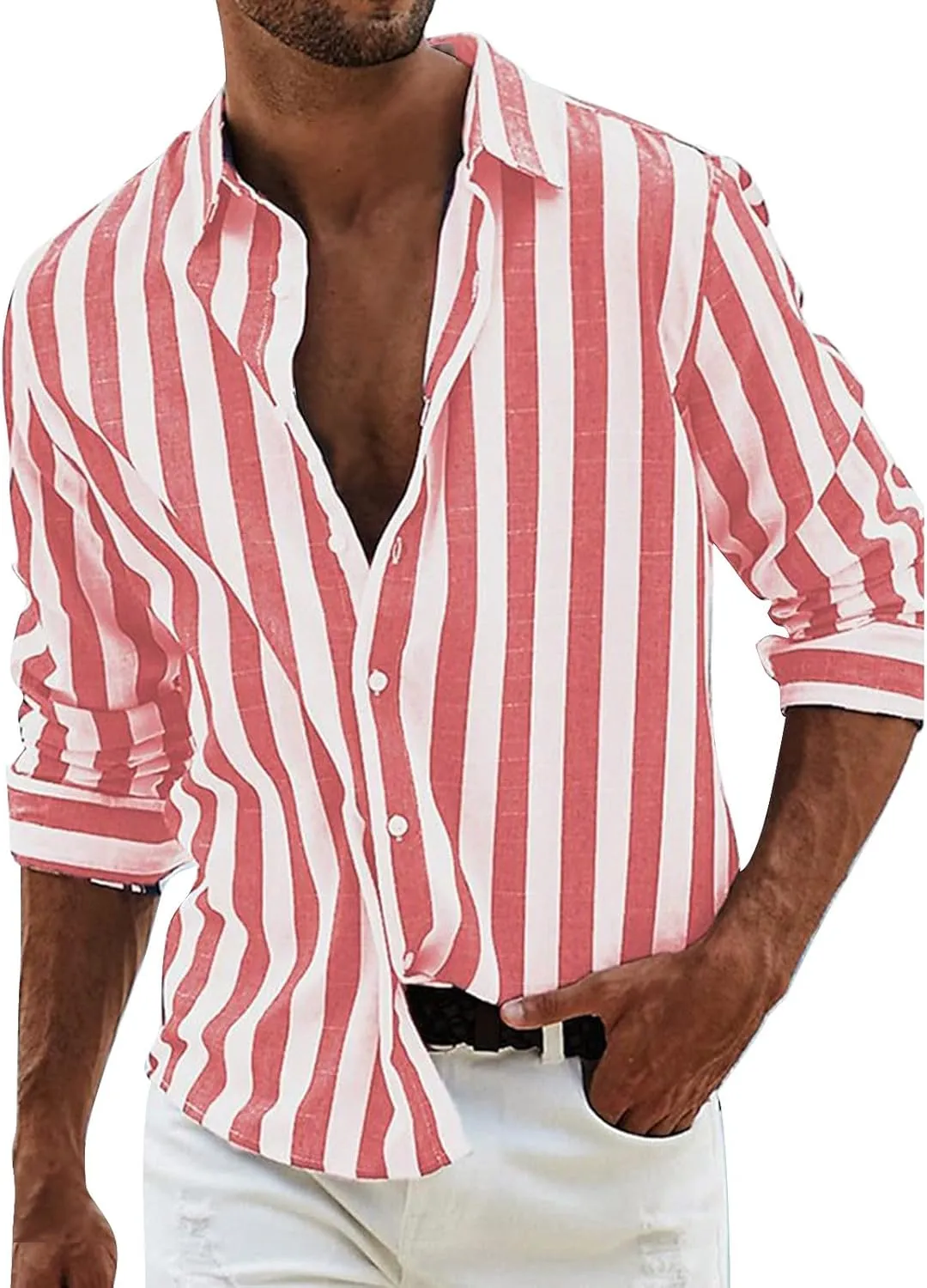 Mens Cotton Linen Henley Shirts Roll-up Long Sleeve Hip Hop Casual Quarter Button Summer Yoga Beach Vacation Tops
