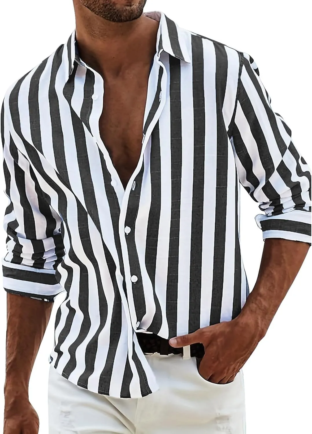 Mens Cotton Linen Henley Shirts Roll-up Long Sleeve Hip Hop Casual Quarter Button Summer Yoga Beach Vacation Tops
