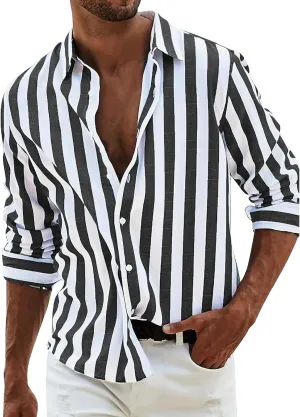 Mens Cotton Linen Henley Shirts Roll-up Long Sleeve Hip Hop Casual Quarter Button Summer Yoga Beach Vacation Tops