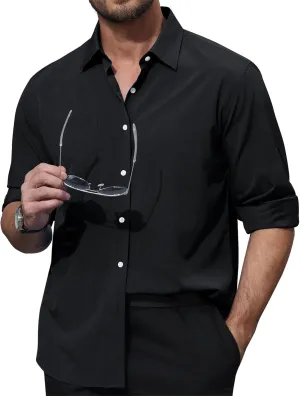Mens Dress Shirts Long Sleeve Dress Shirts for Men Wrinkle Free Button Down Shirts Big Linen Shirts for Men
