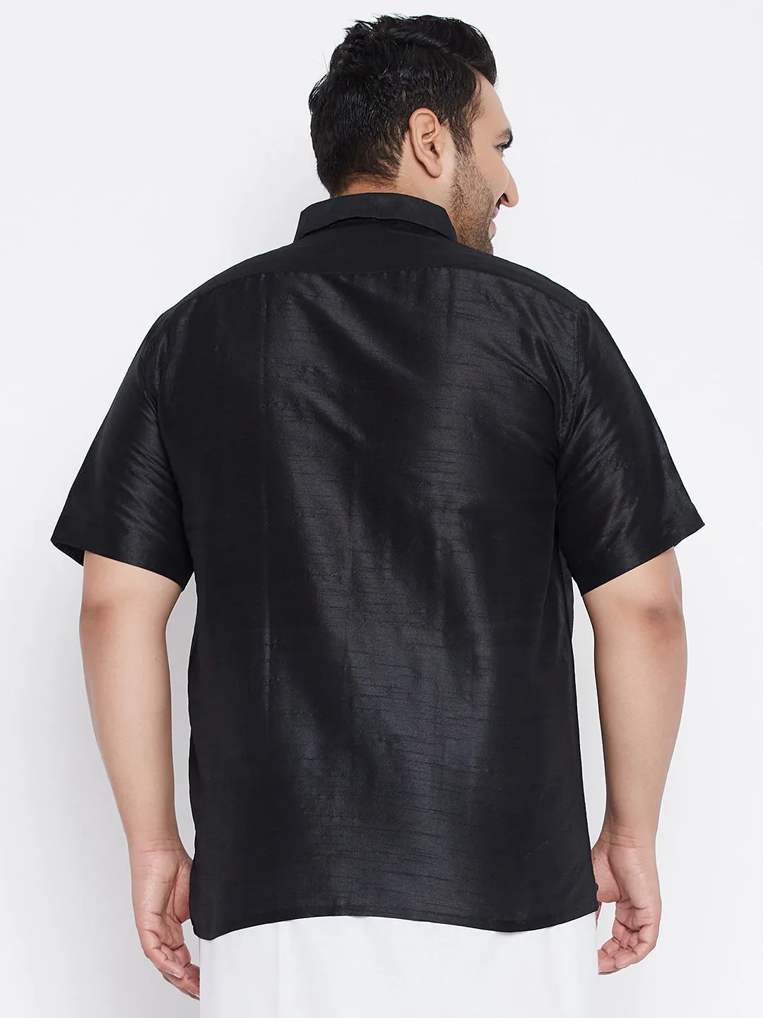 Men's Plus Black Silk Blend Ethnic Shirt - Vastramay