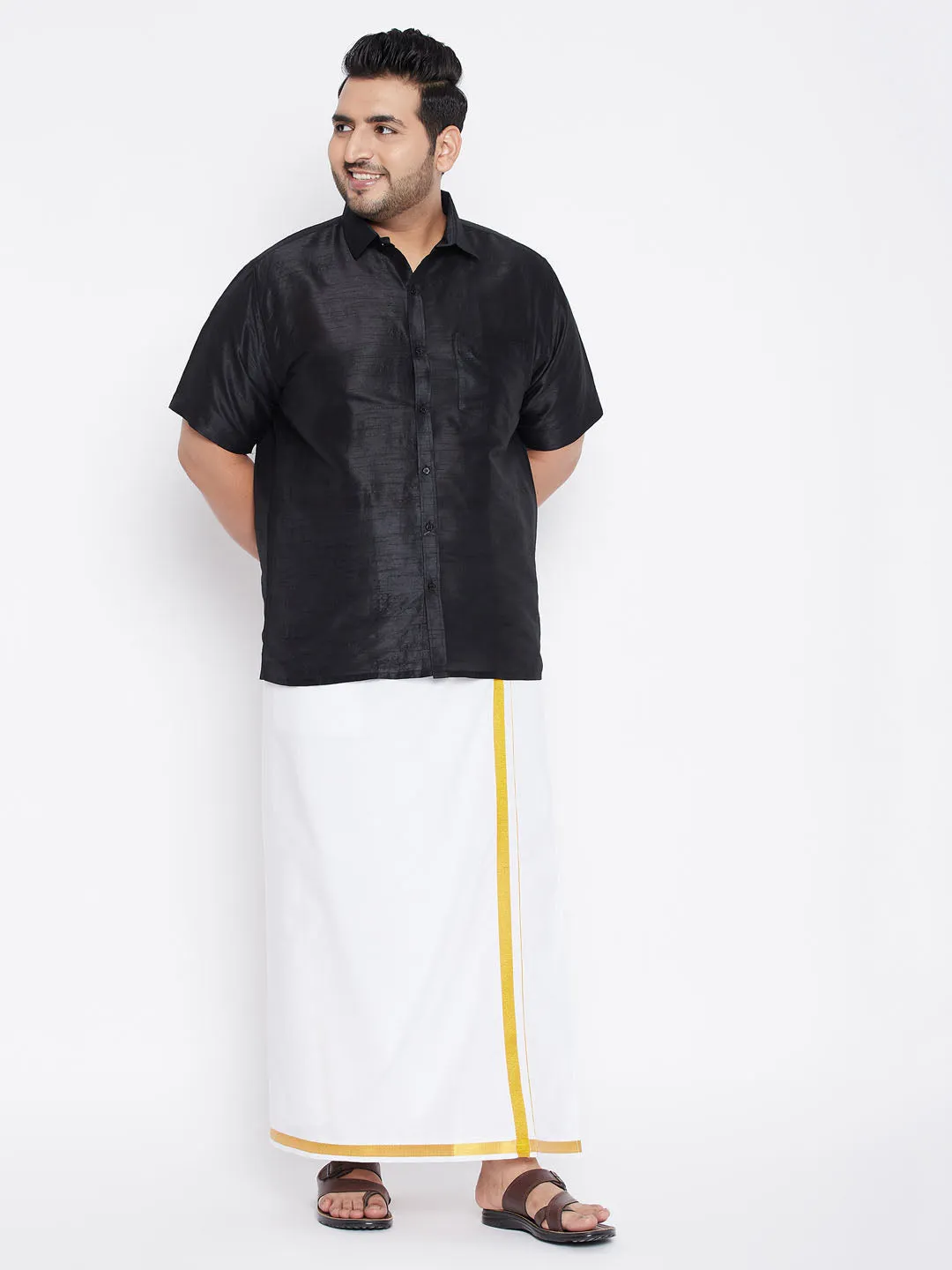 Men's Plus Black Silk Blend Ethnic Shirt - Vastramay