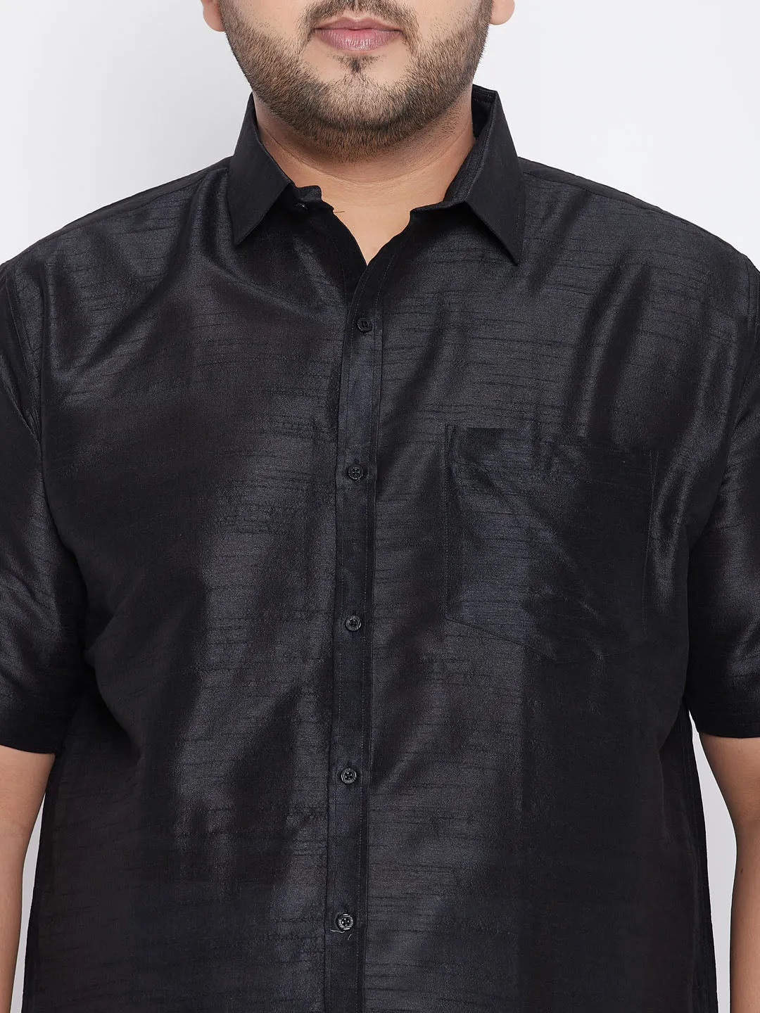 Men's Plus Black Silk Blend Ethnic Shirt - Vastramay