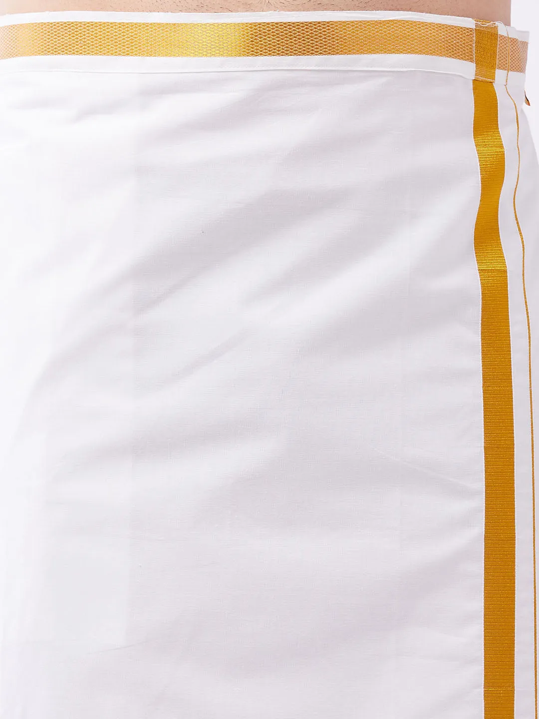 Men's Plus Rose Gold And White Silk Blend Shirt And Mundu Set - Vastramay