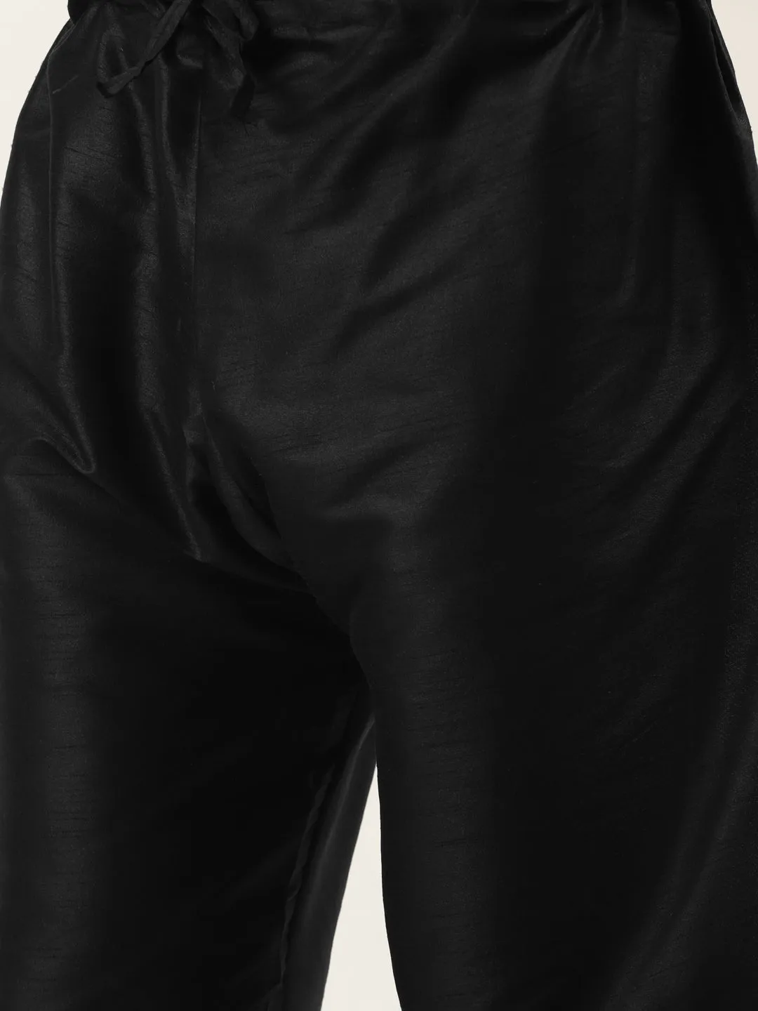 Men's Silk Blend Black Kurta Pyjama & Beige Nehrujacket Combo - Sojanya