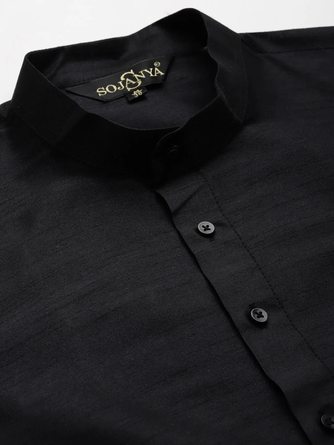 Men's Silk Blend Black Kurta Pyjama & Beige Nehrujacket Combo - Sojanya