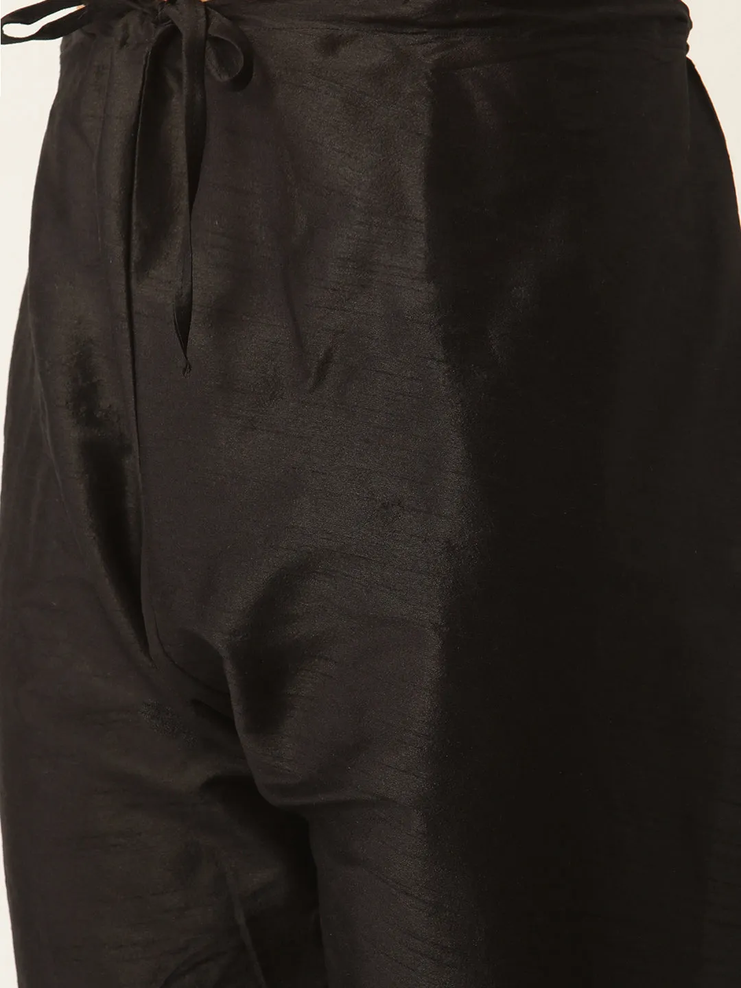 Men's Silk Blend Black Kurta Pyjama & Gold Nehrujacket Combo - Sojanya