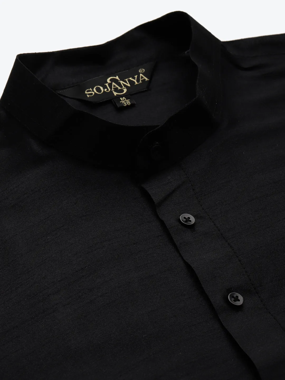 Men's Silk Blend Black Kurta Pyjama & Off White Nehrujacket Combo - Sojanya