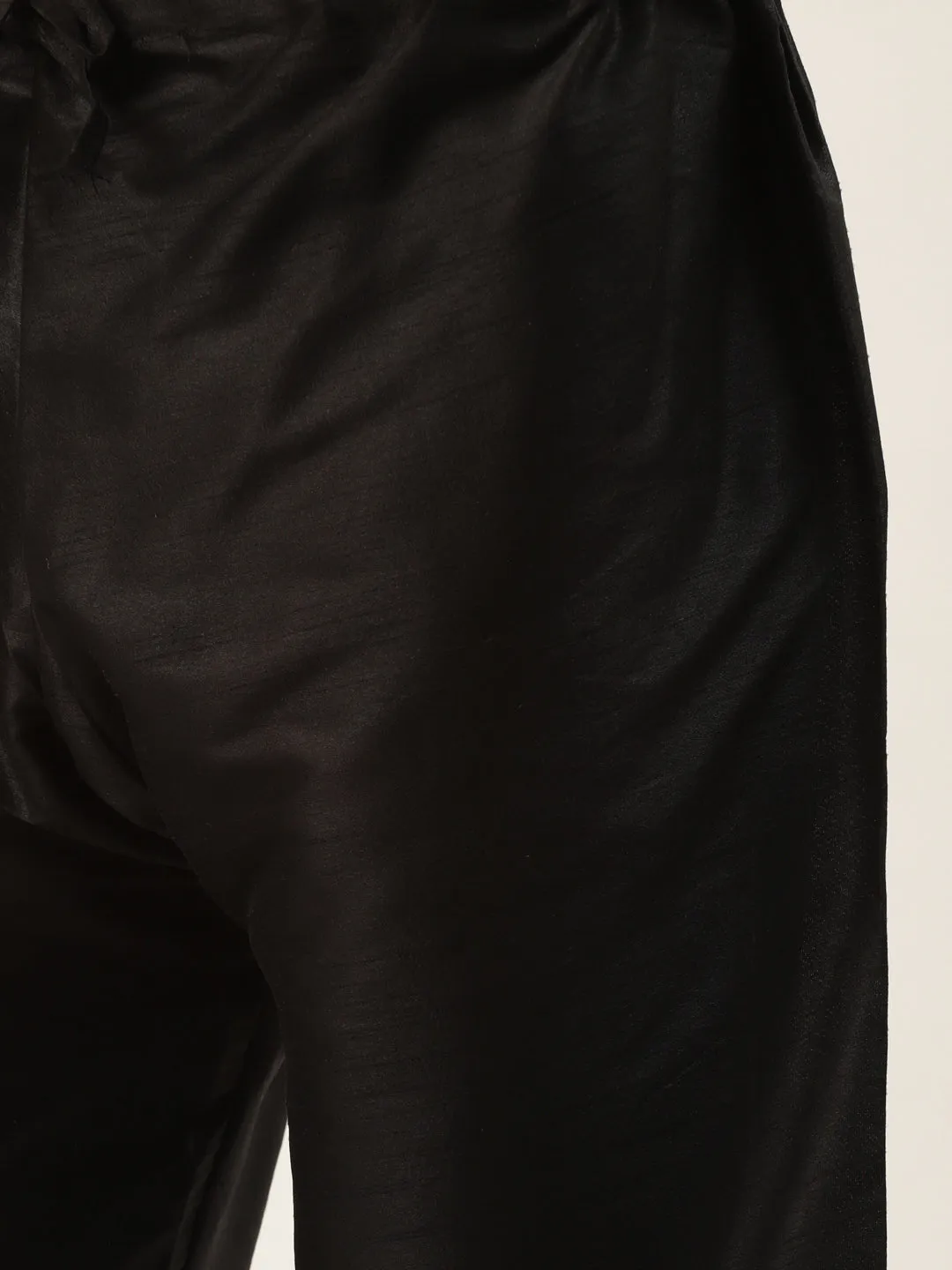 Men's Silk Blend Black Kurta Pyjama & Off White Nehrujacket Combo - Sojanya
