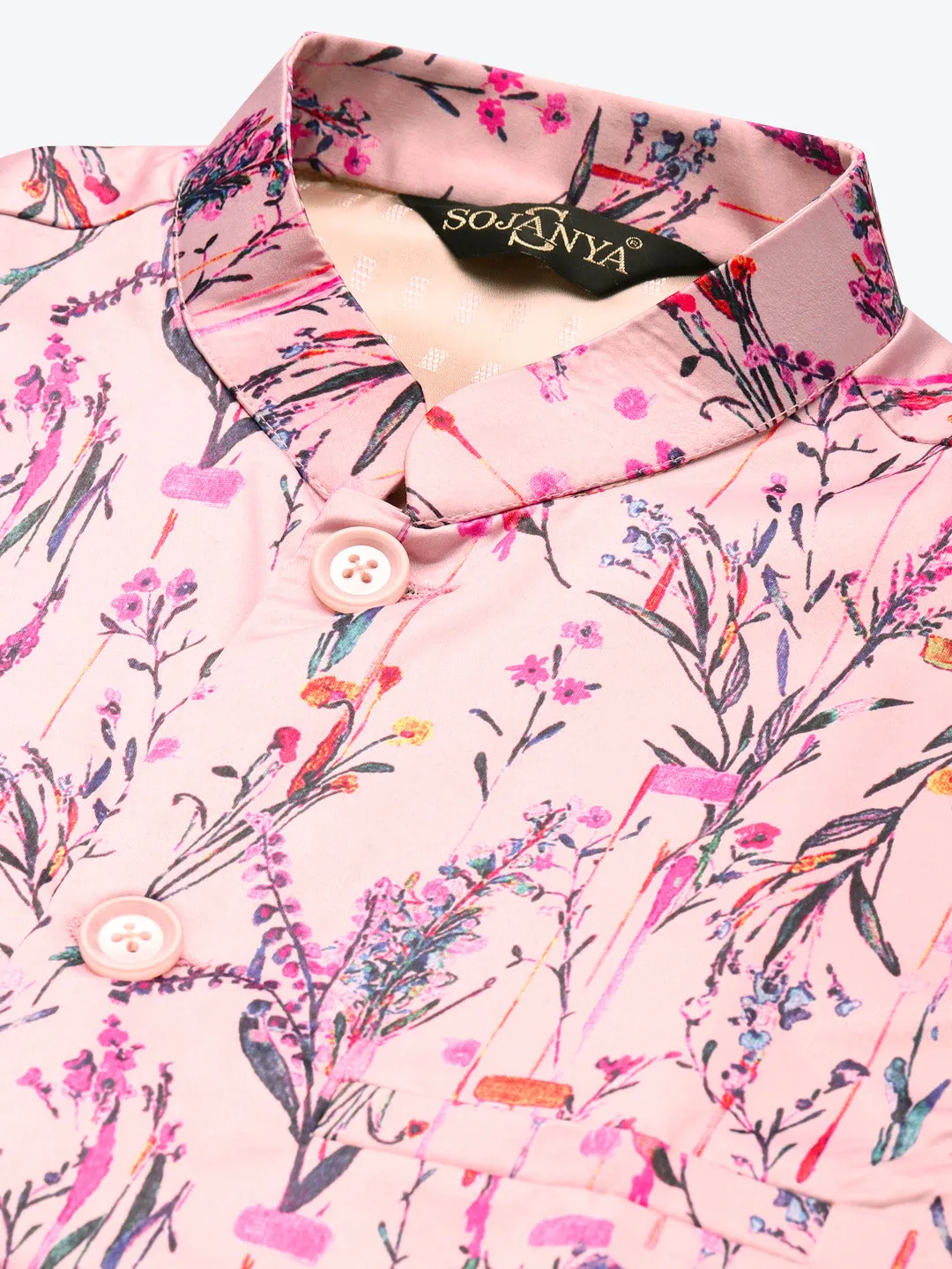 Men's Silk Blend Black Kurta Pyjama & Pink Nehrujacket Combo - Sojanya