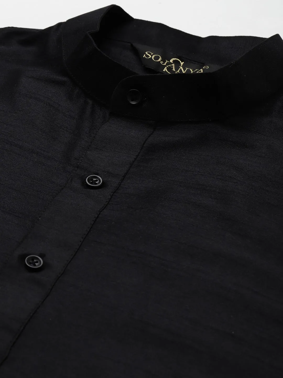 Men's Silk Blend Black Kurta Pyjama & Silk Blend Grey Embroidered Nehrujacket - Sojanya