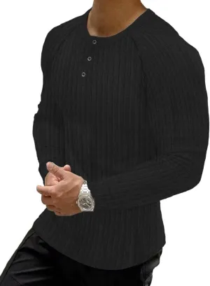Muscle Cmdr Men's Ribbed Henley Shirt Slim Fit Muscle Shirt Fitted Cotton Short&Long Sleeve Casual T-Shirt