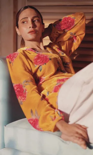 Mustard Floral Velvet Shirt