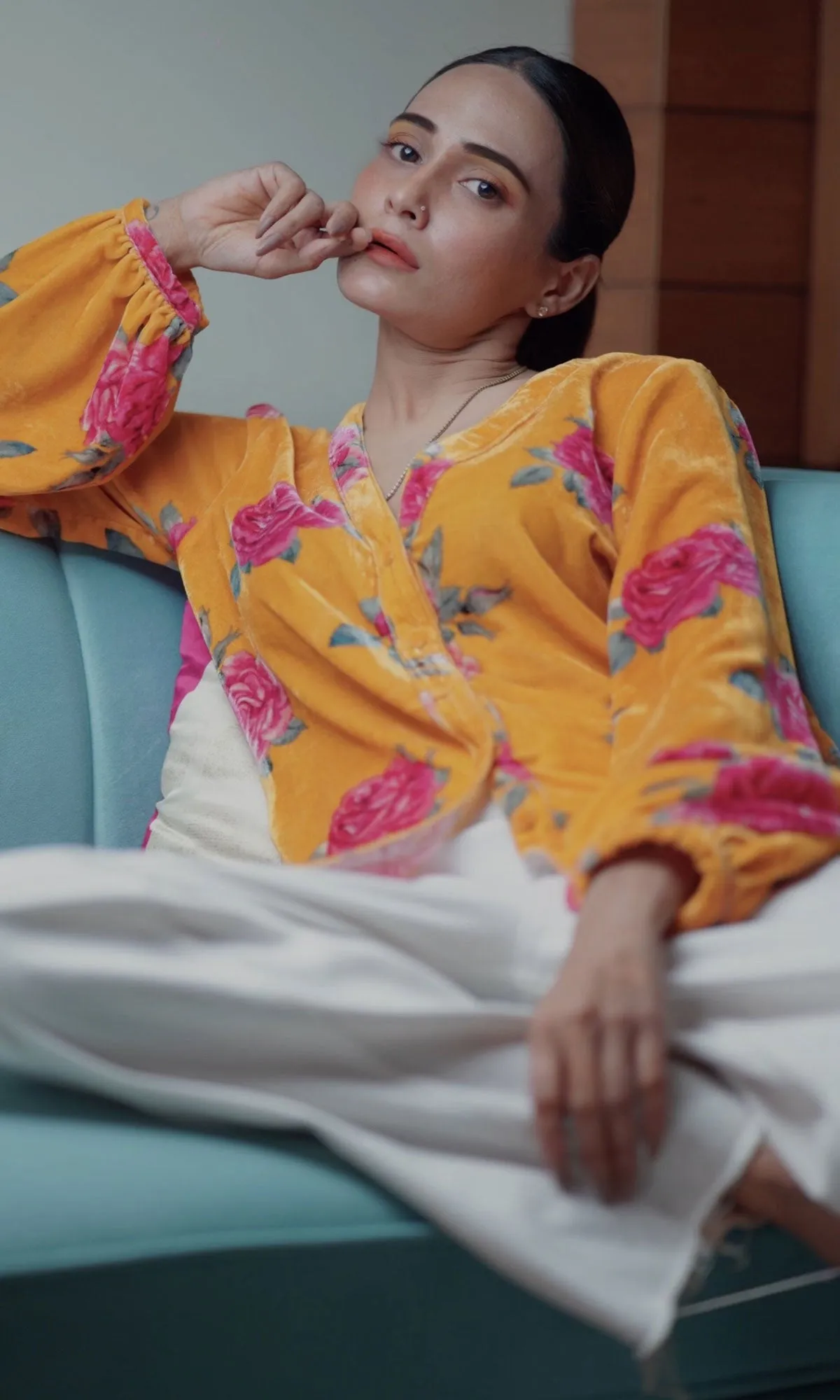 Mustard Floral Velvet Shirt