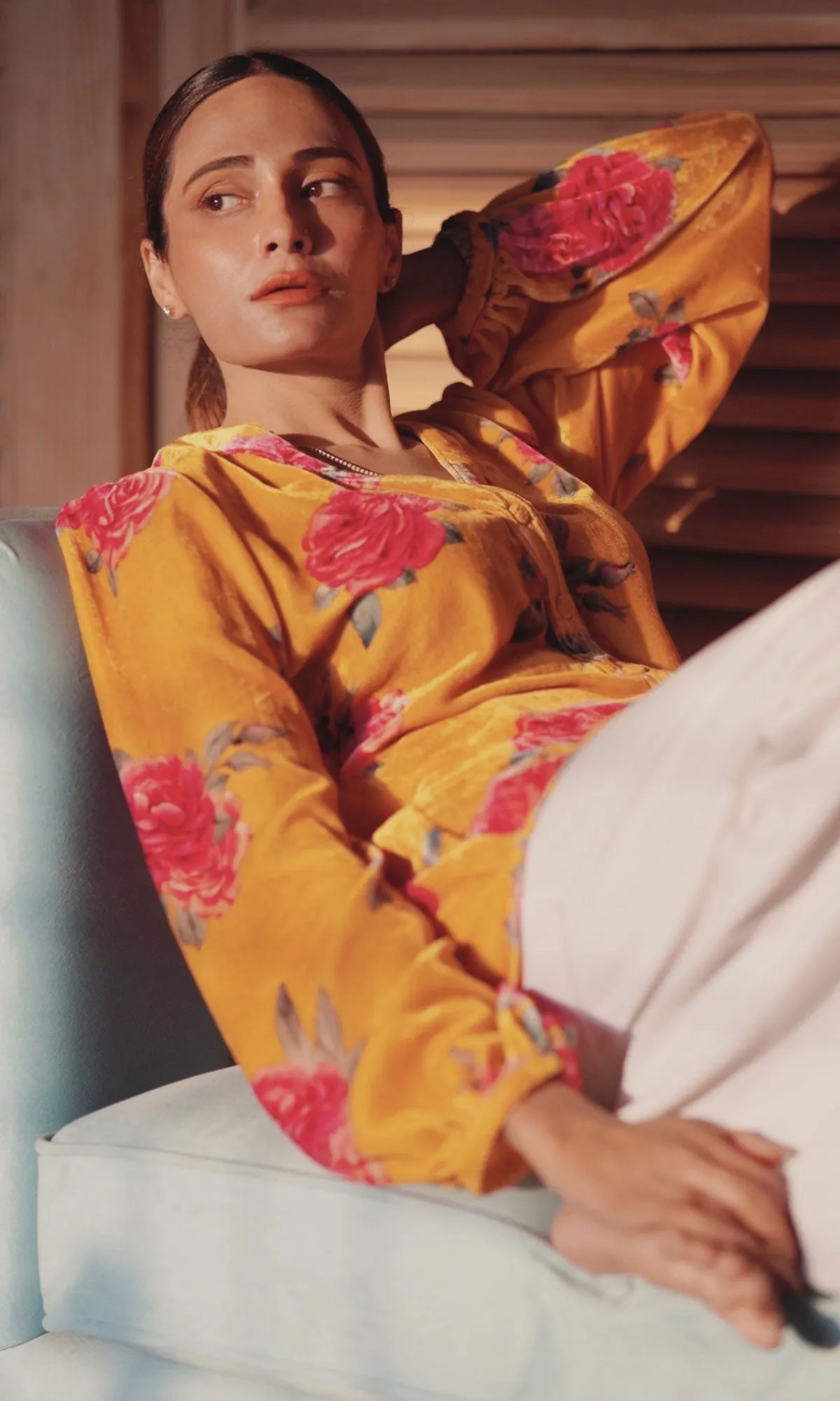Mustard Floral Velvet Shirt