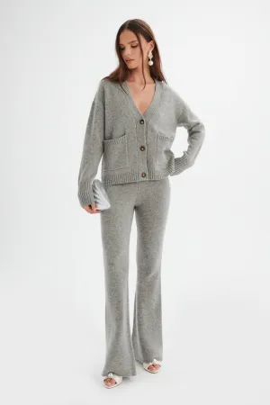 NELLA Knitted Cashmere Blend Relaxed Cardigan In Grey