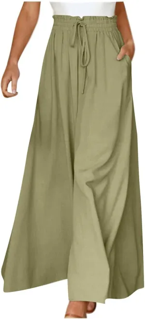 Palazzo Pants for Women Baggy Chiffon Skirt Pants Flowy Culottes Pants High Waisted Paper Bag Beach Pants with Pockets
