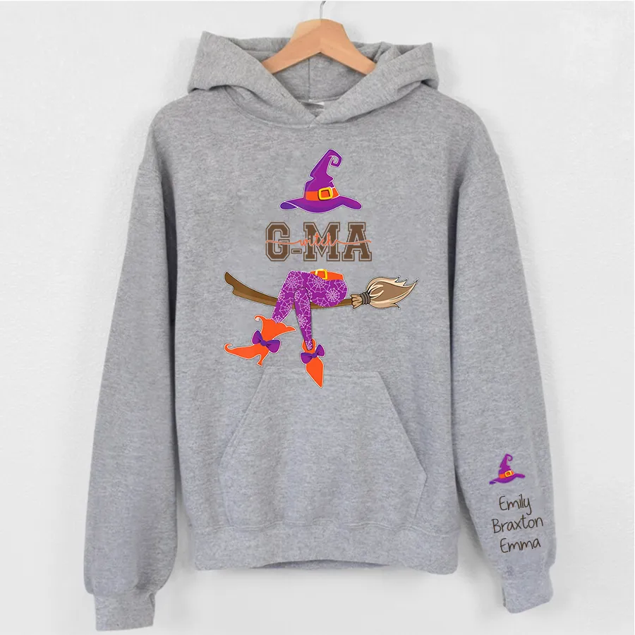 Personalized Grandma Witch Shirt, Custom Grandma Shirt with Grandkids Names, Fall Halloween Hoodie 1
