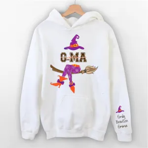 Personalized Grandma Witch Shirt, Custom Grandma Shirt with Grandkids Names, Fall Halloween Hoodie 1