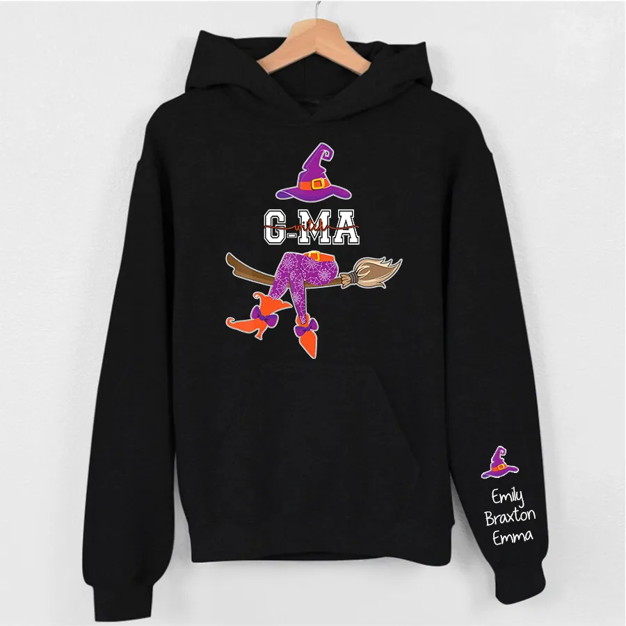 Personalized Grandma Witch Shirt, Custom Grandma Shirt with Grandkids Names, Fall Halloween Hoodie 1