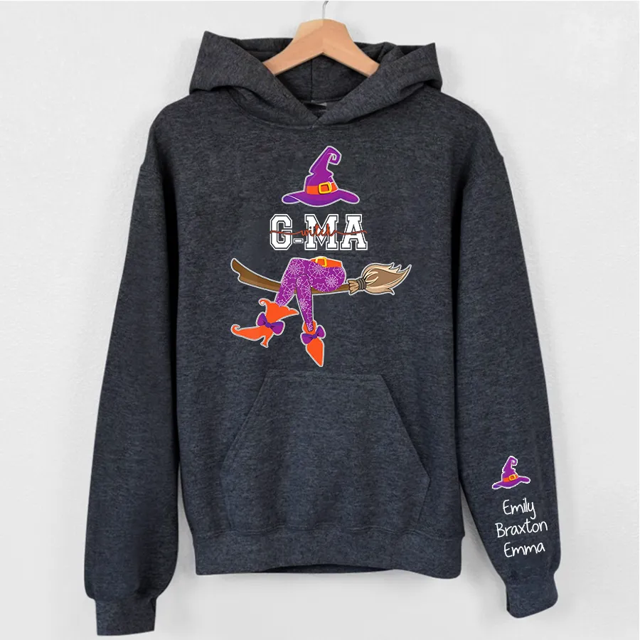 Personalized Grandma Witch Shirt, Custom Grandma Shirt with Grandkids Names, Fall Halloween Hoodie 1