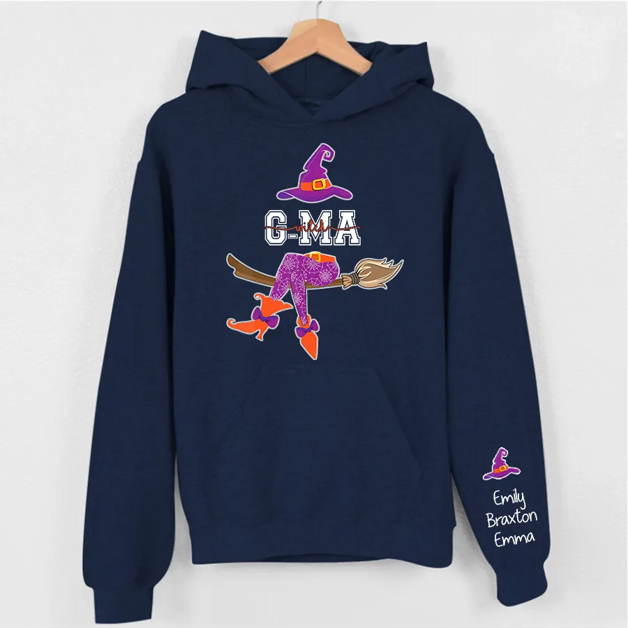 Personalized Grandma Witch Shirt, Custom Grandma Shirt with Grandkids Names, Fall Halloween Hoodie 1