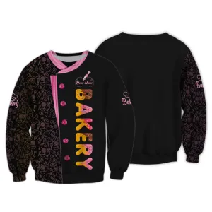 Personalized Name Baker Colorful Donut Lettering with Patisserie Pattern Trim 3D Sweatshirt Hoodie