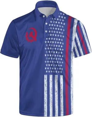 Polo Shirts for Men Moisture Wicking Fun Printed Short Sleeve Performance Mens Golf Shirts Quick Dry