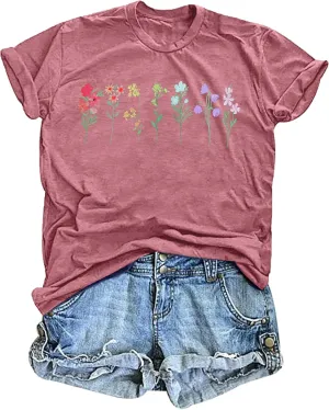 Pride T Shirt for Women Wildflowers Rainbow Shirt Floral LGBTQ T-Shirt Vintage Flowers Graphic Tees Tops