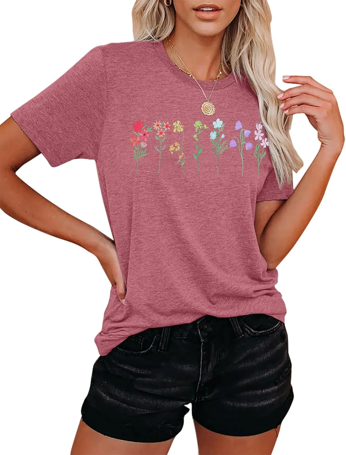 Pride T Shirt for Women Wildflowers Rainbow Shirt Floral LGBTQ T-Shirt Vintage Flowers Graphic Tees Tops