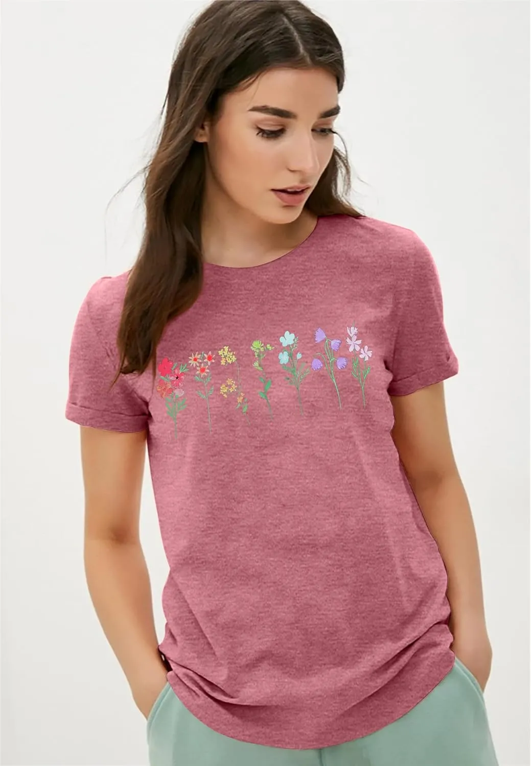 Pride T Shirt for Women Wildflowers Rainbow Shirt Floral LGBTQ T-Shirt Vintage Flowers Graphic Tees Tops