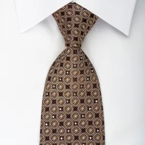 Roygen Silk Necktie Medallions On Brown With Rhinestones
