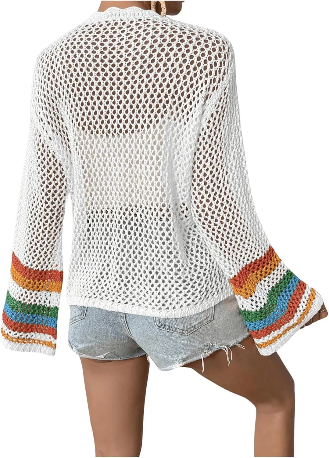 SHENHE Women's Floral Crochet Cardigan Hollow Out Open Front Long Sleeve Cardigan Sweater