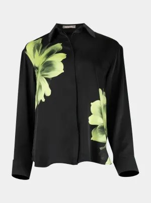 Silk Dreamscape Pyjama Shirt Black Flower