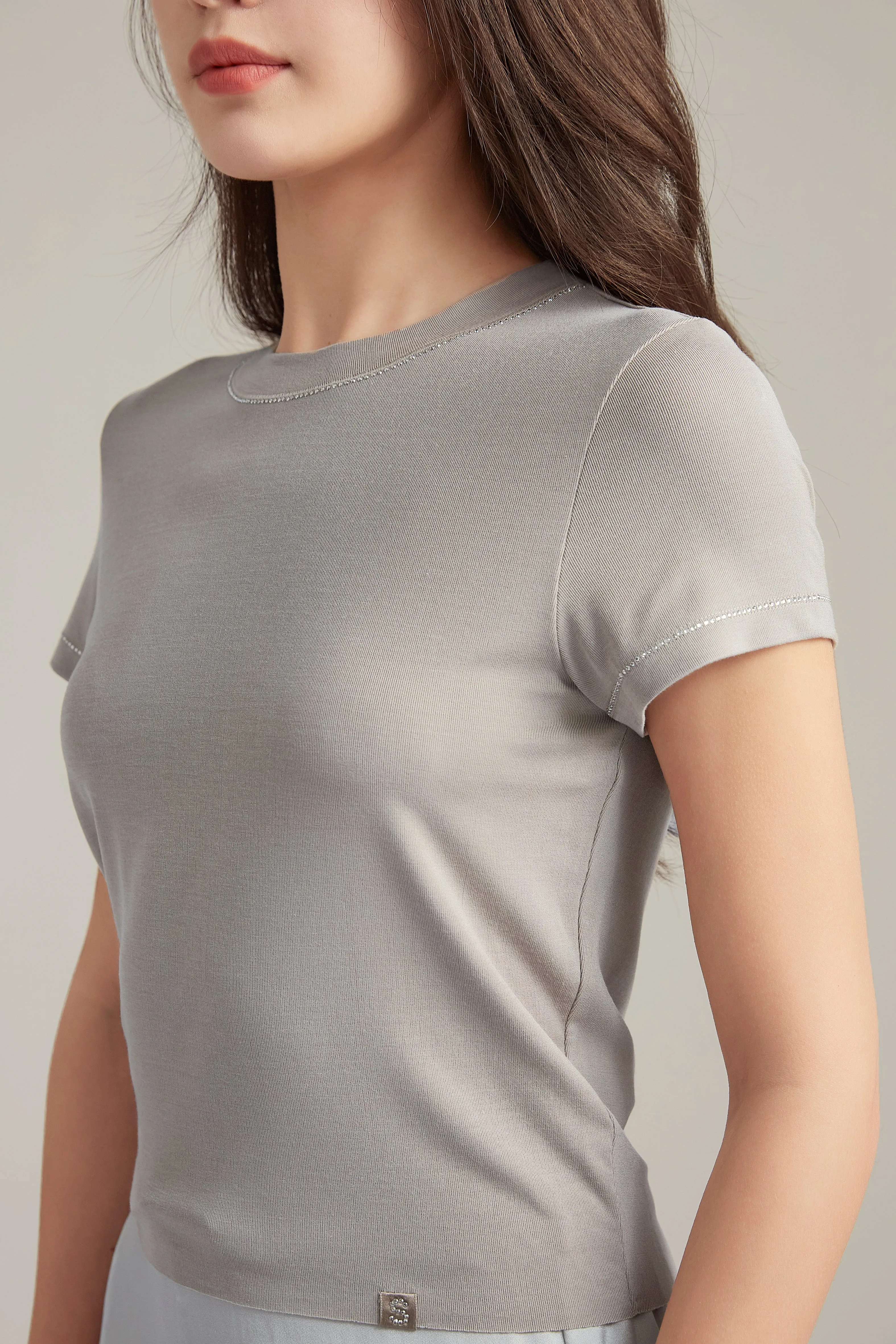 Swarovski Galaxy Grey Silk Blend T-Shirt