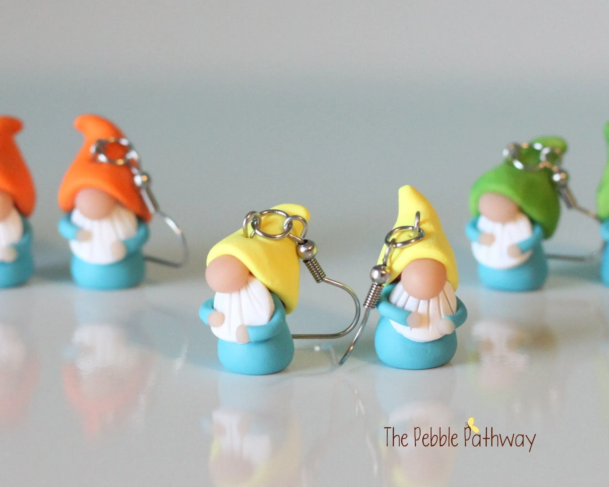 Tiny Gnome Earrings - You pick hat color - Cute and colorful polymer clay jewelry