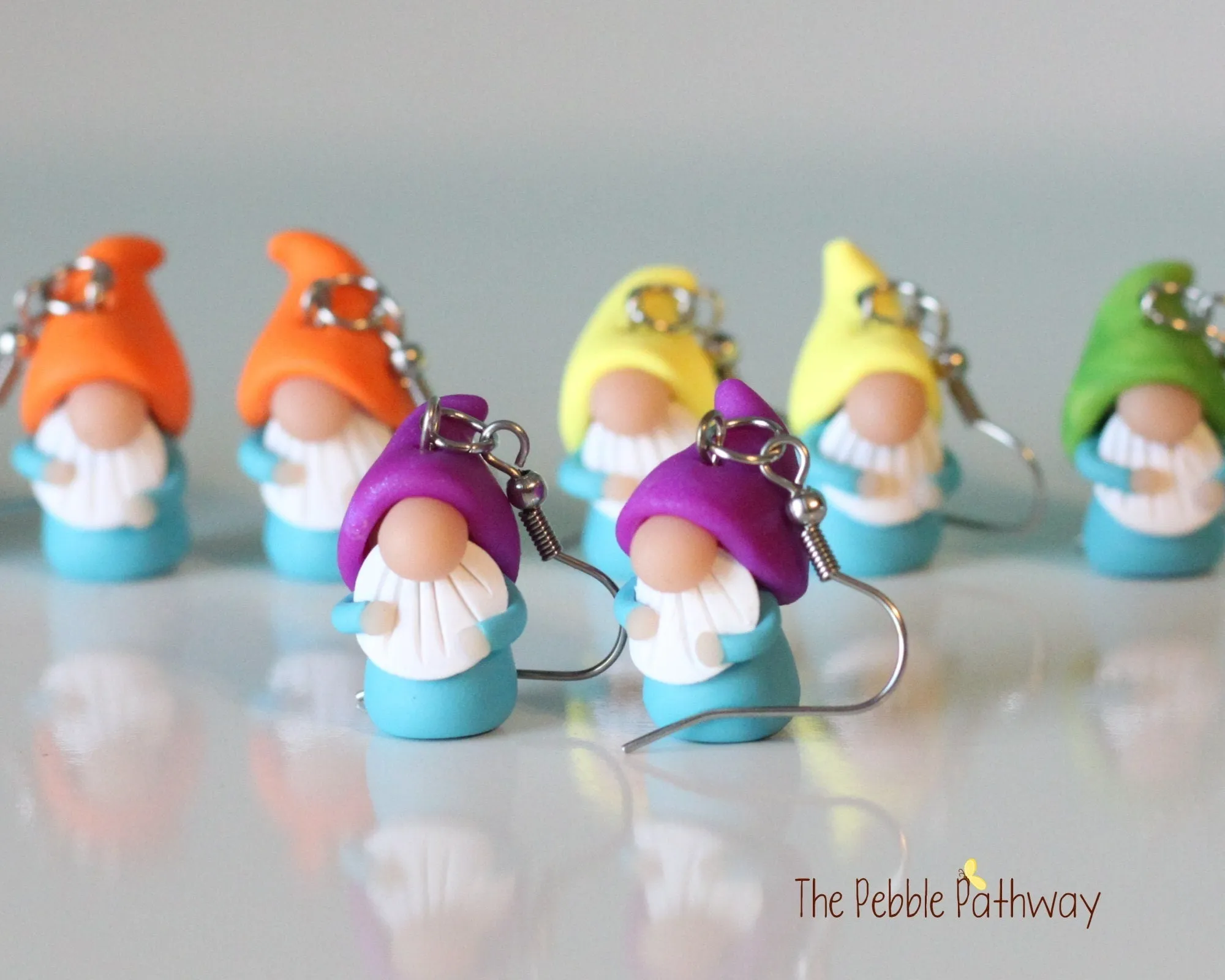 Tiny Gnome Earrings - You pick hat color - Cute and colorful polymer clay jewelry