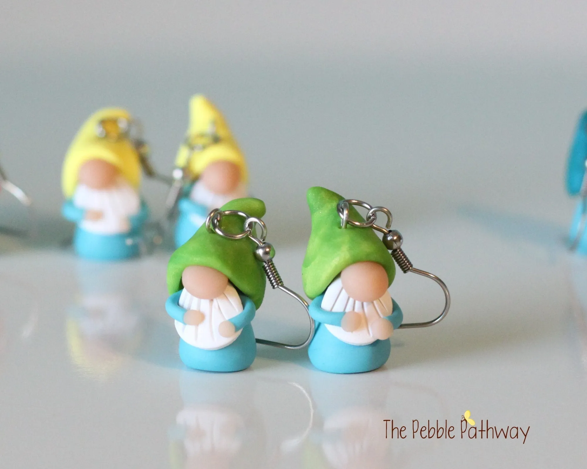 Tiny Gnome Earrings - You pick hat color - Cute and colorful polymer clay jewelry