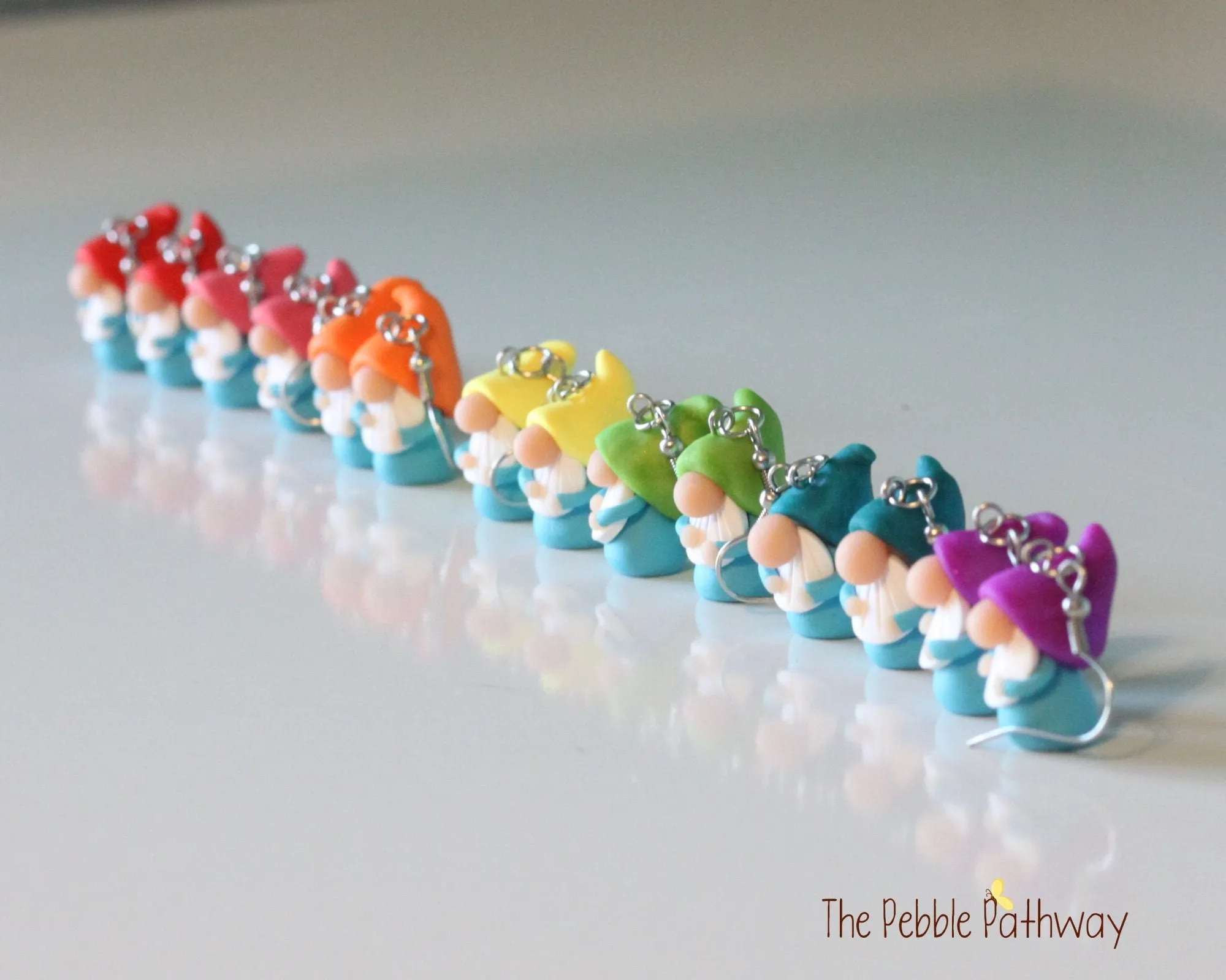 Tiny Gnome Earrings - You pick hat color - Cute and colorful polymer clay jewelry