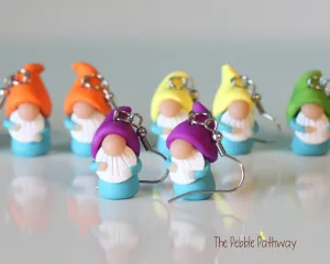 Tiny Gnome Earrings - You pick hat color - Cute and colorful polymer clay jewelry