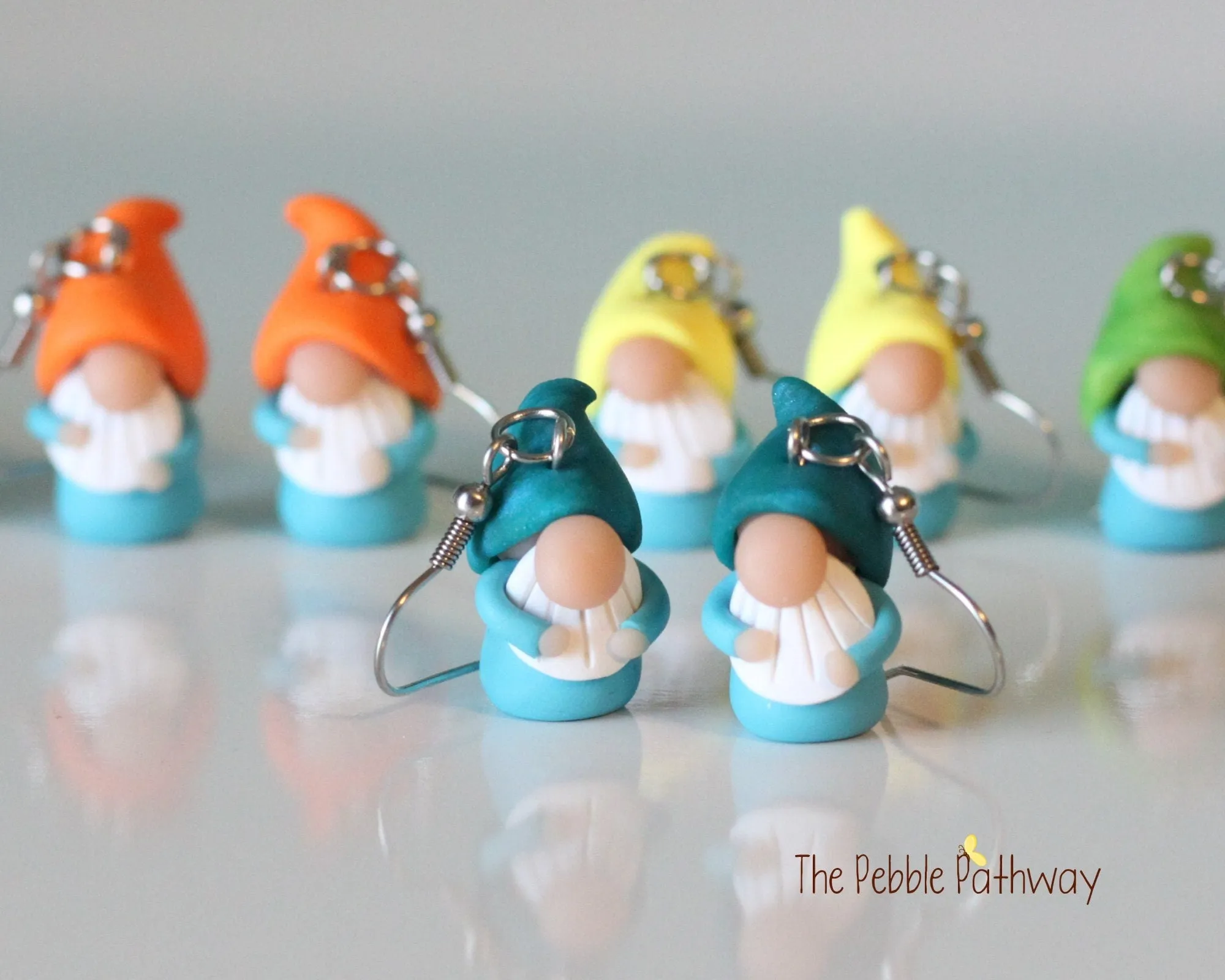 Tiny Gnome Earrings - You pick hat color - Cute and colorful polymer clay jewelry