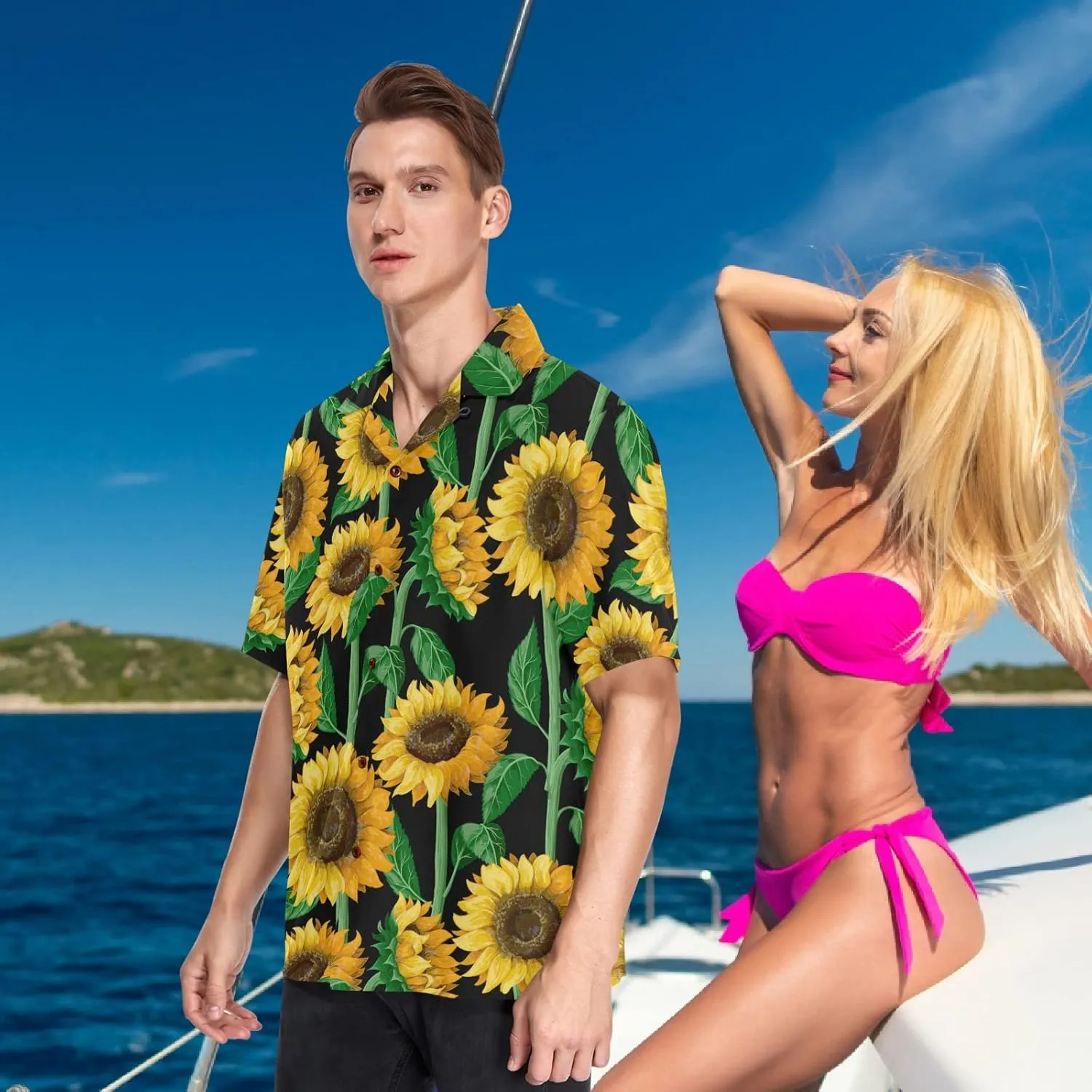 visesunny Mens Casual Button Down Short Sleeve Hawaiian Shirt Aloha Shirt