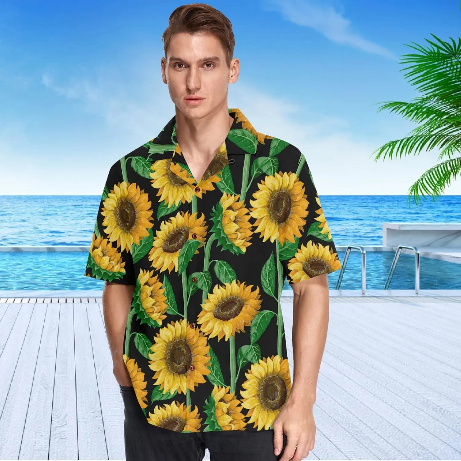 visesunny Mens Casual Button Down Short Sleeve Hawaiian Shirt Aloha Shirt