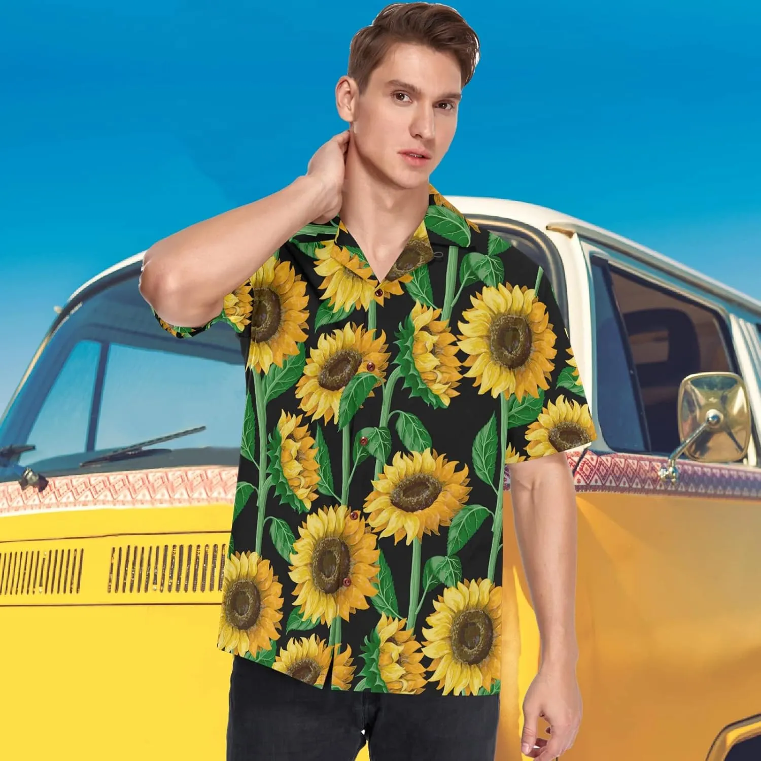 visesunny Mens Casual Button Down Short Sleeve Hawaiian Shirt Aloha Shirt