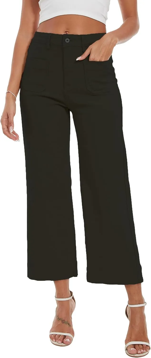 Wide Leg Jeans for Women Trendy High Waisted Flare Jeans Cropped Pants Stretchy Baggy