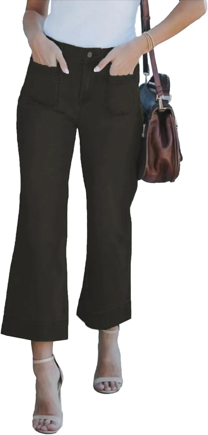 Wide Leg Jeans for Women Trendy High Waisted Flare Jeans Cropped Pants Stretchy Baggy