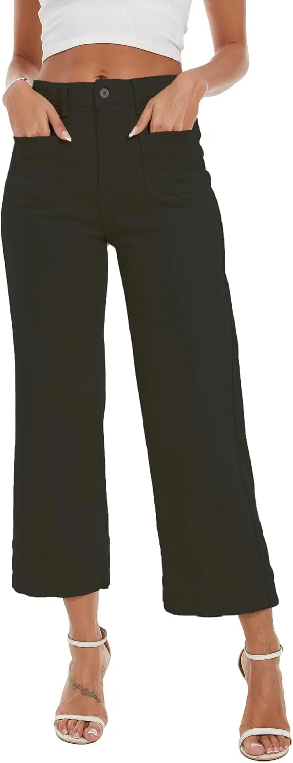 Wide Leg Jeans for Women Trendy High Waisted Flare Jeans Cropped Pants Stretchy Baggy