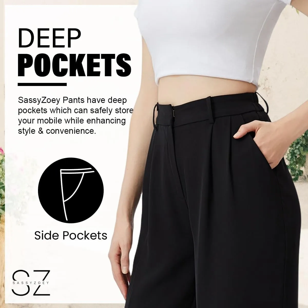 Wide Leg Pants | High Waisted Trousers with Pockets | Comfortable Work Pants | Business Casual Pants